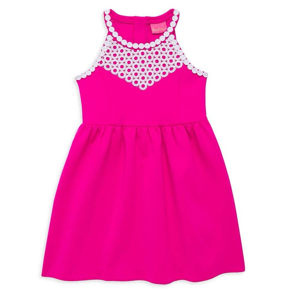 Lilly Pulitzer Hot Pink Halter Dress with White Eyelet Trim